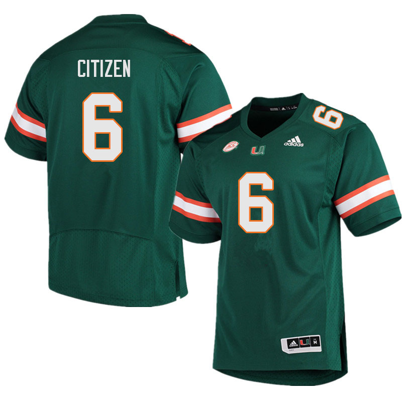 Men #6 TreVonte Citizen Miami Hurricanes College Football Jerseys Sale-Green - Click Image to Close